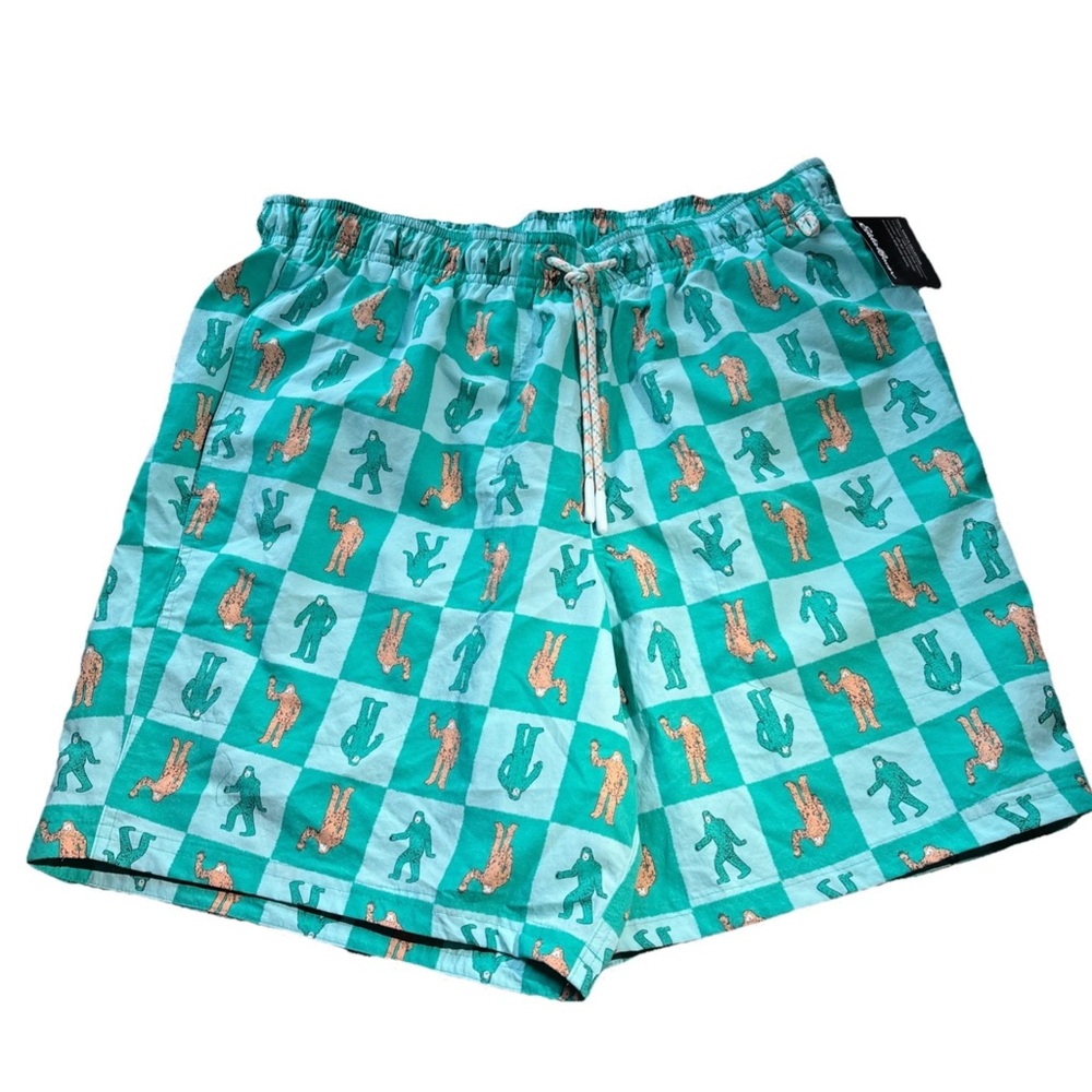 Eddie Bauer Turquoise Swim Shorts with Bear Design medium men’s New
